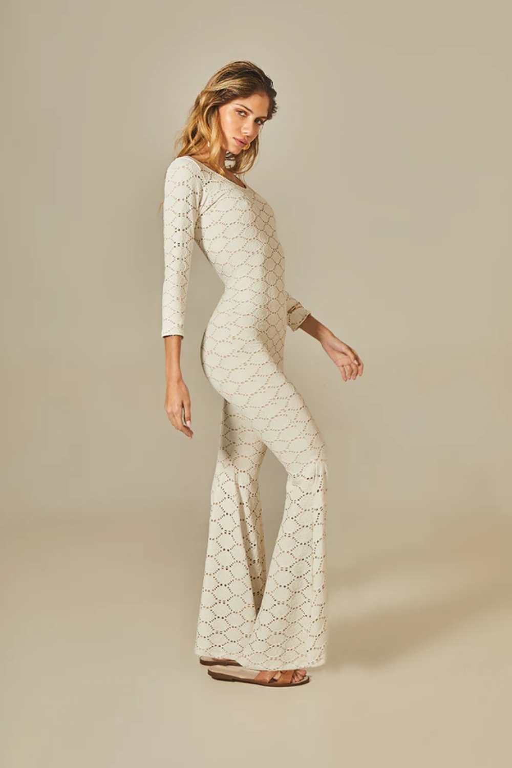 GEORGE CATSUIT IN OFF WHITE LOTUS TEXTURE