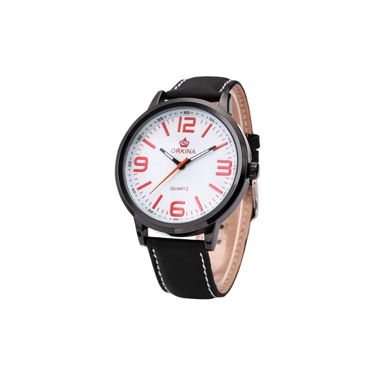 Ρολόι ORKINA Mens Lady Big White Dial Leather Sport Quartz Wrist Watch