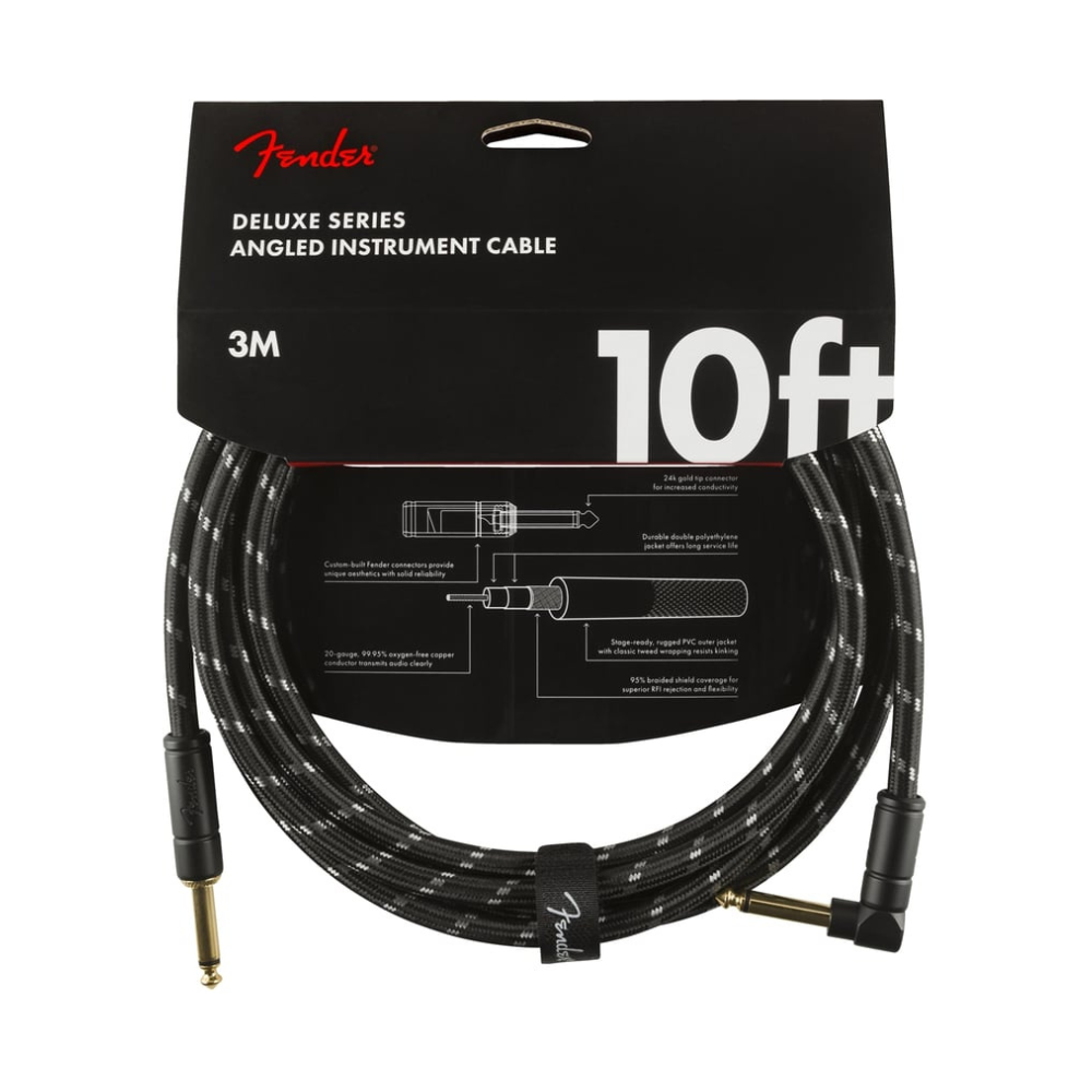 Fender Deluxe 10' Angle Instrument Cable Black Tweed