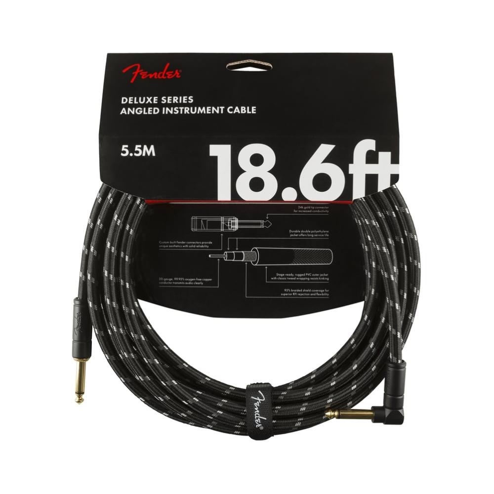 Fender Deluxe 18.6' Angle Instrument Cable Black Tweed