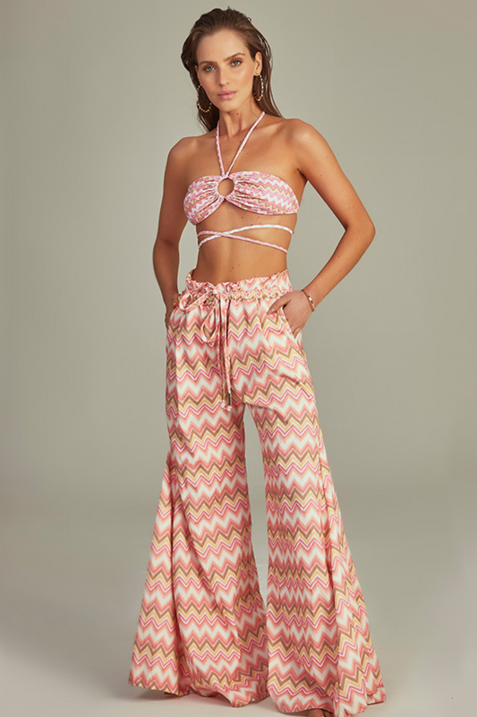 LYDIA PANTALON PINK CHEVRON PRINT