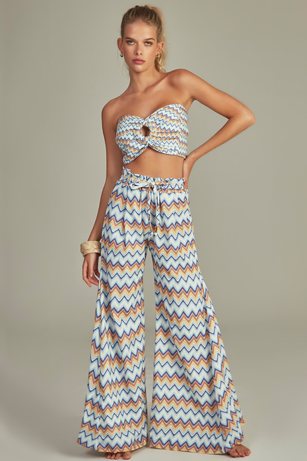 CROPPED BUSTIER BLUE CHEVRON PRINT