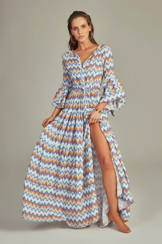 GISELE DRESS BLUE CHEVRON PRINT