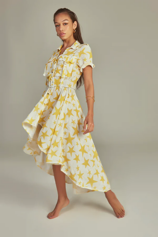 MIDI TRENCH DRESS IN YELLOW STAR PRINT