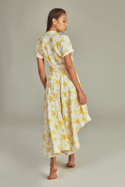 MIDI TRENCH DRESS IN YELLOW STAR PRINT