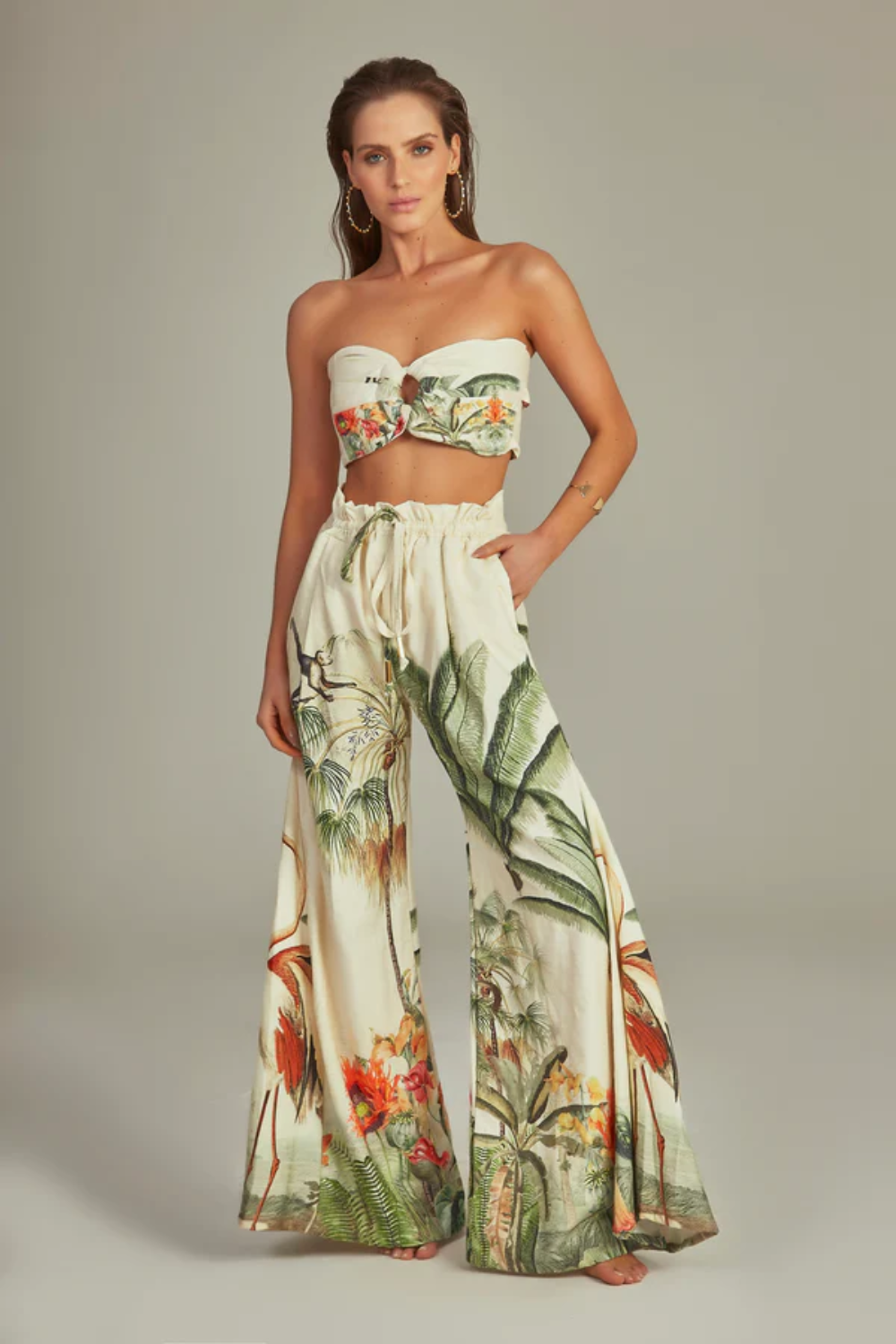 CROPPED BUSTIER TROPICAL PARADISE PRINT