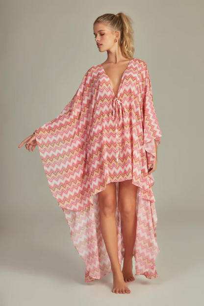 MARESIAS KAFTAN PINK CHEVRON PRINT