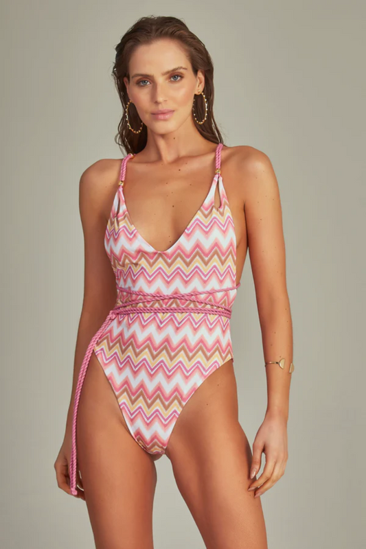 LETICIA SWIMSUIT PINK CHEVRON PRINT